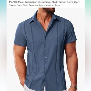 Blue Casual Button Down Shirt with Classic Collar